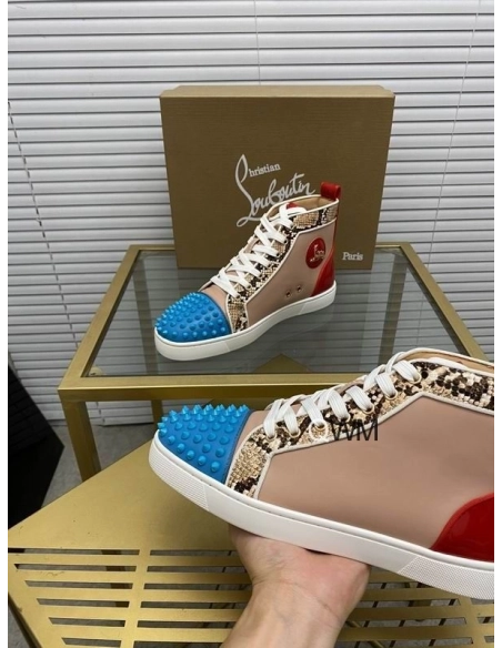 Fake Christian Louboutin Louis Spikes High Top Sneakers Leather Multicolor