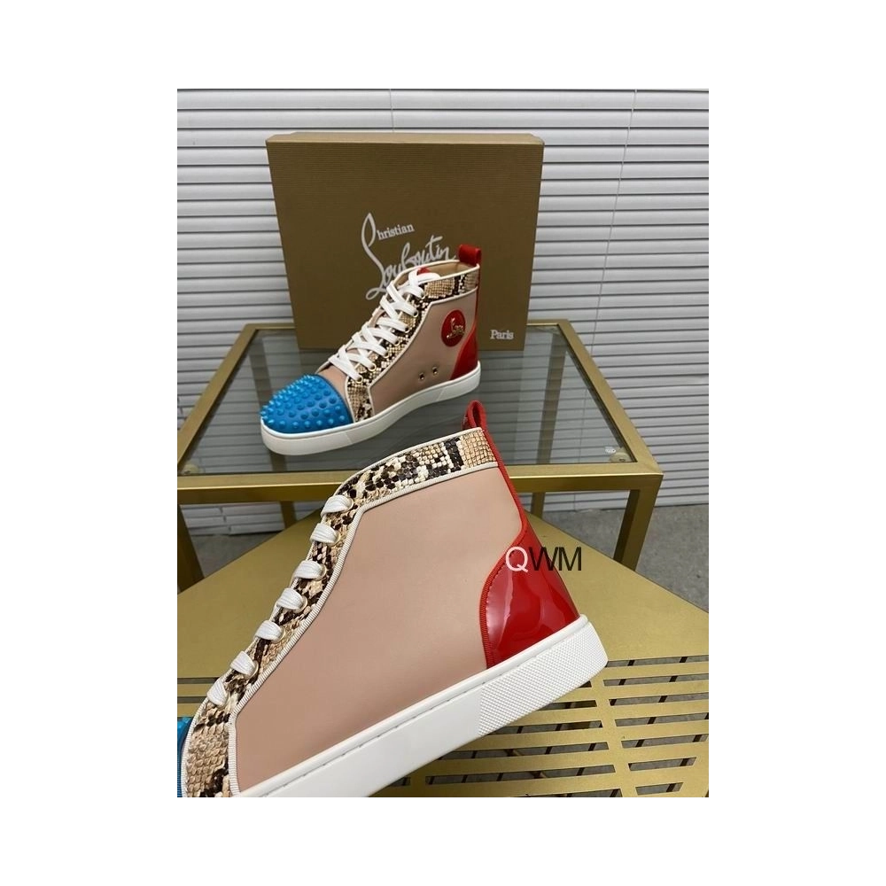 Fake Christian Louboutin Louis Spikes High Top Sneakers Leather Multicolor