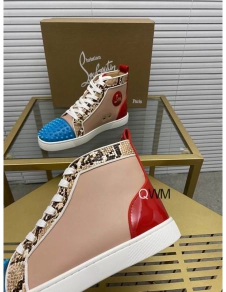 Fake Christian Louboutin Louis Spikes High Top Sneakers Leather Multicolor
