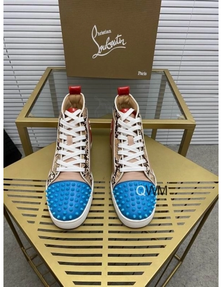 Fake Christian Louboutin Louis Spikes High Top Sneakers Leather Multicolor