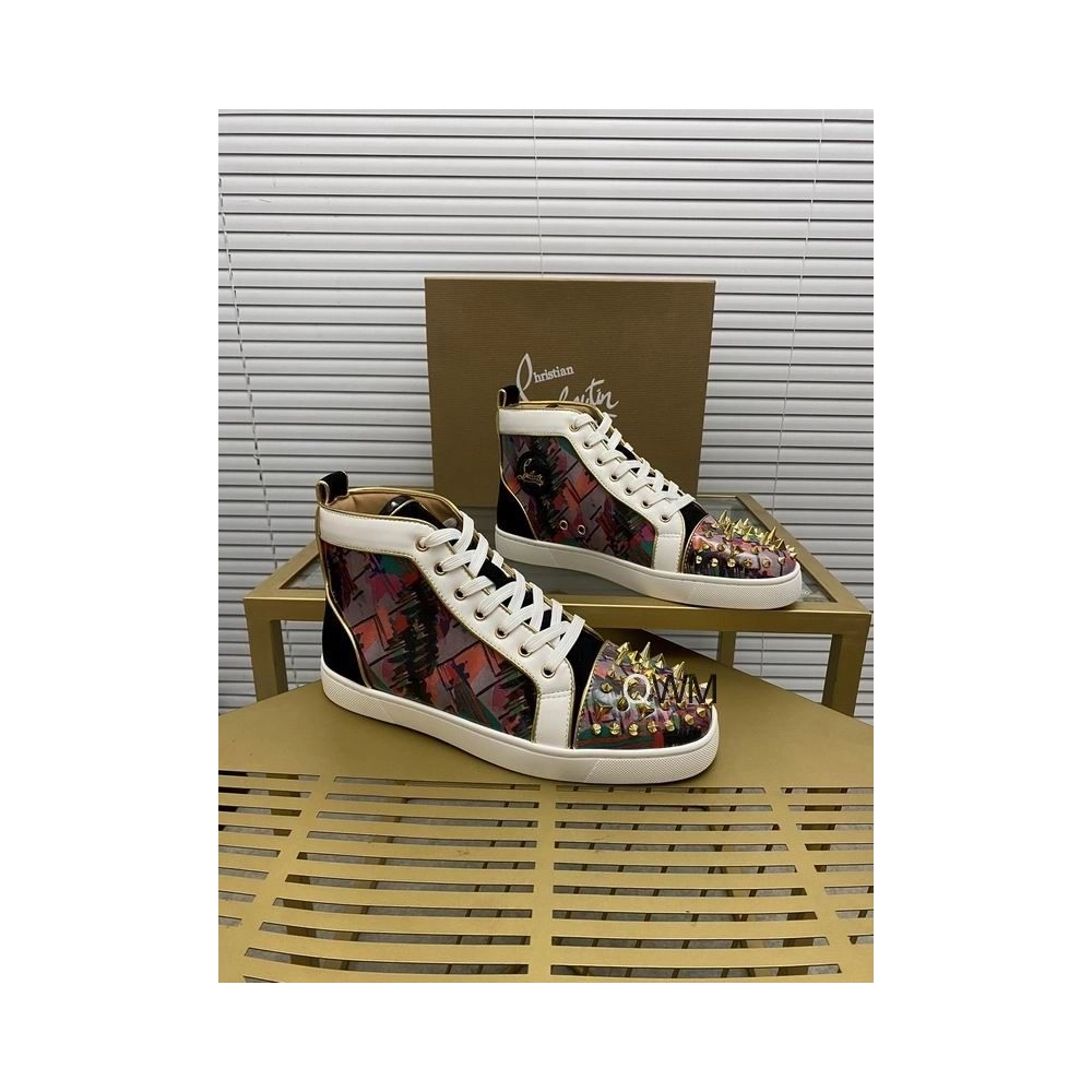 Replica Christian Louboutin Lou Pik Pik Orlato High-top Sneakers Printed Spiked Multicolor