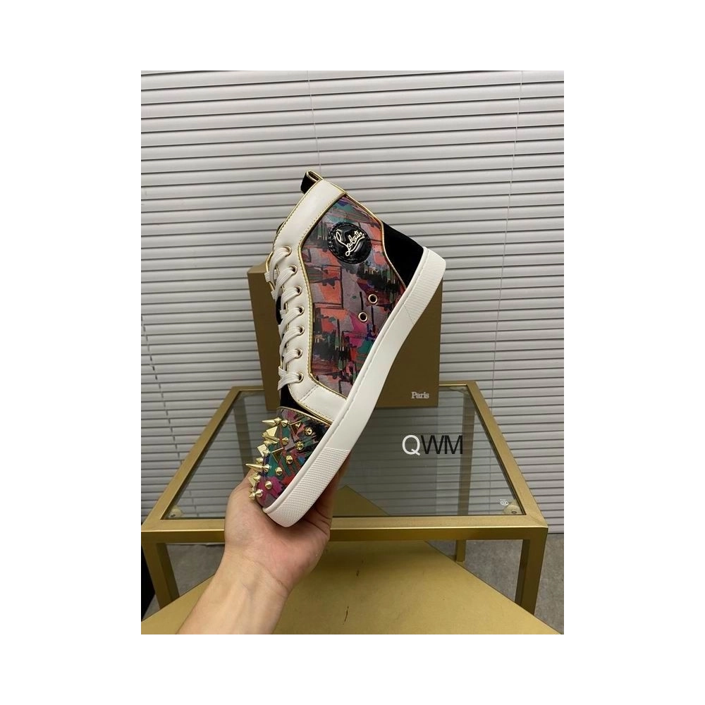 Replica Christian Louboutin Lou Pik Pik Orlato High-top Sneakers Printed Spiked Multicolor