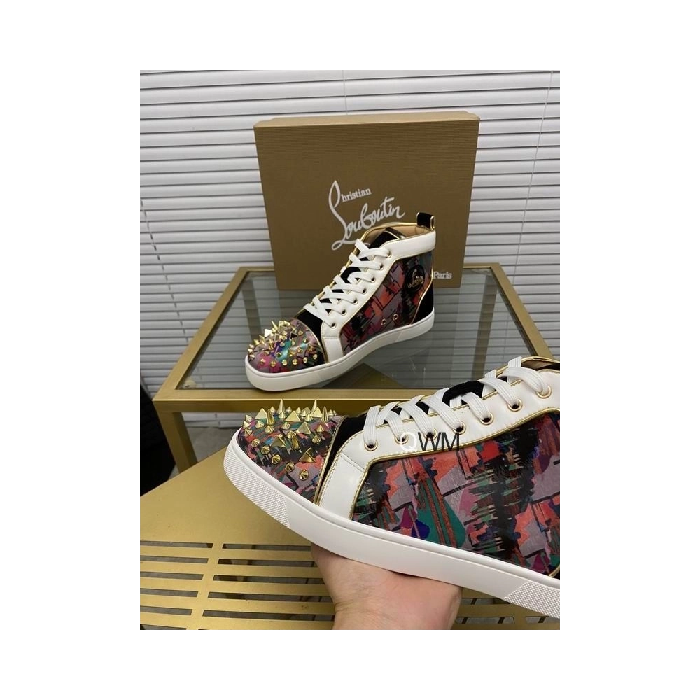 Replica Christian Louboutin Lou Pik Pik Orlato High-top Sneakers Printed Spiked Multicolor