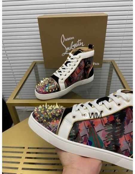 Replica Christian Louboutin Lou Pik Pik Orlato High-top Sneakers Printed Spiked Multicolor