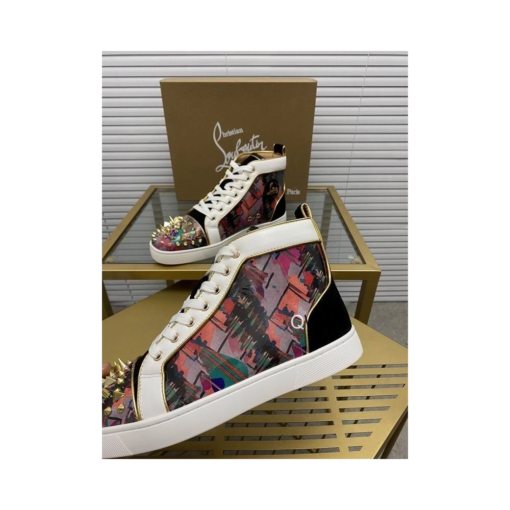 Replica Christian Louboutin Lou Pik Pik Orlato High-top Sneakers Printed Spiked Multicolor