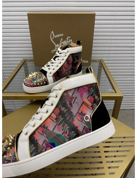 Replica Christian Louboutin Lou Pik Pik Orlato High-top Sneakers Printed Spiked Multicolor