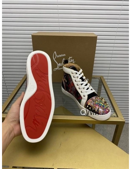 Replica Christian Louboutin Lou Pik Pik Orlato High-top Sneakers Printed Spiked Multicolor