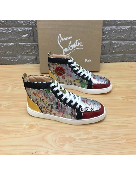 Knockoff Christian Louboutin Rantus Orlato High-top Sneakers Sequin And Leather Multicolor
