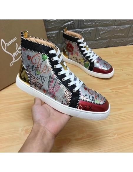 Knockoff Christian Louboutin Rantus Orlato High-top Sneakers Sequin And Leather Multicolor