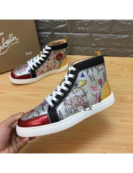 Knockoff Christian Louboutin Rantus Orlato High-top Sneakers Sequin And Leather Multicolor