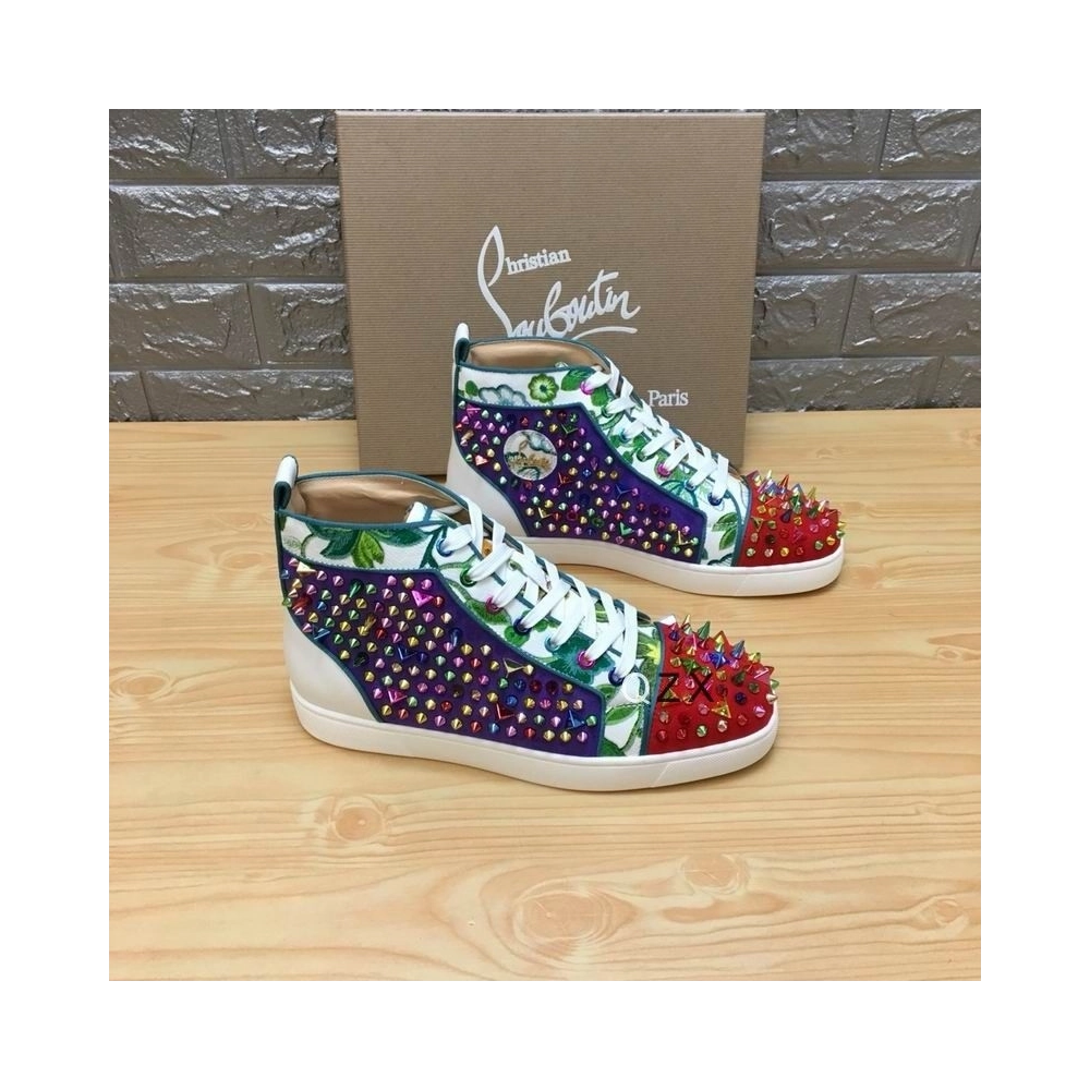 Fake Christian Louboutin Louis Spikes High-top Sneakers Suede And Leather Multicolor