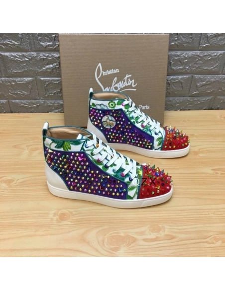 Fake Christian Louboutin Louis Spikes High-top Sneakers Suede And Leather Multicolor