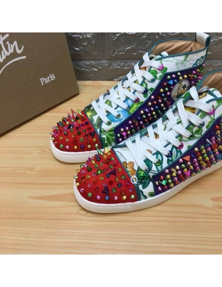 Fake Christian Louboutin Louis Spikes High-top Sneakers Suede And Leather Multicolor
