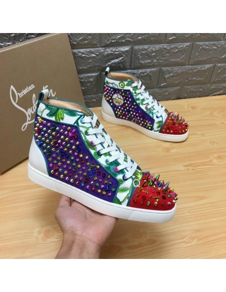 Fake Christian Louboutin Louis Spikes High-top Sneakers Suede And Leather Multicolor