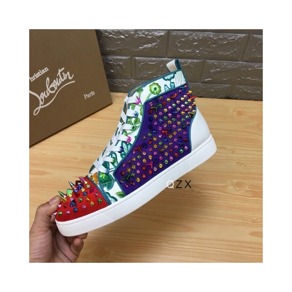 Fake Christian Louboutin Louis Spikes High-top Sneakers Suede And Leather Multicolor