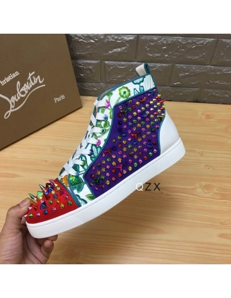 Fake Christian Louboutin Louis Spikes High-top Sneakers Suede And Leather Multicolor