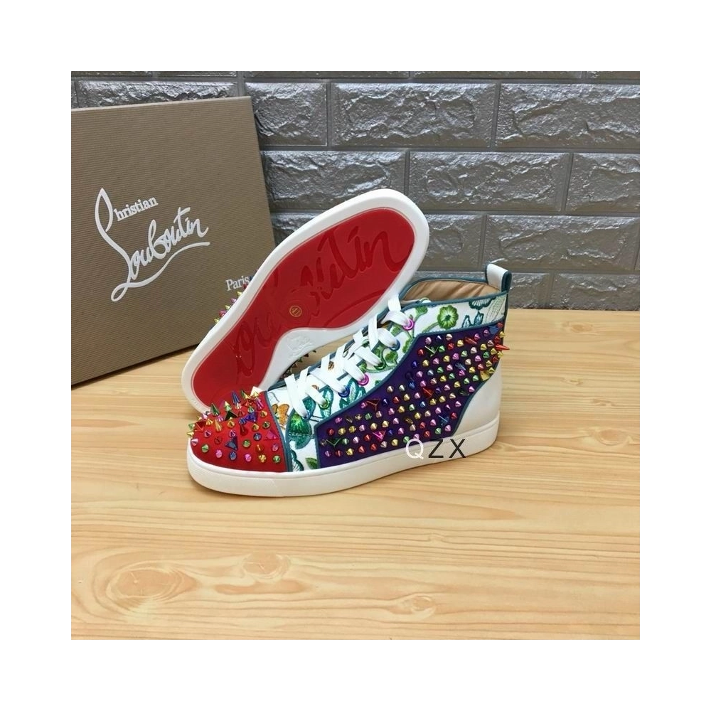 Fake Christian Louboutin Louis Spikes High-top Sneakers Suede And Leather Multicolor