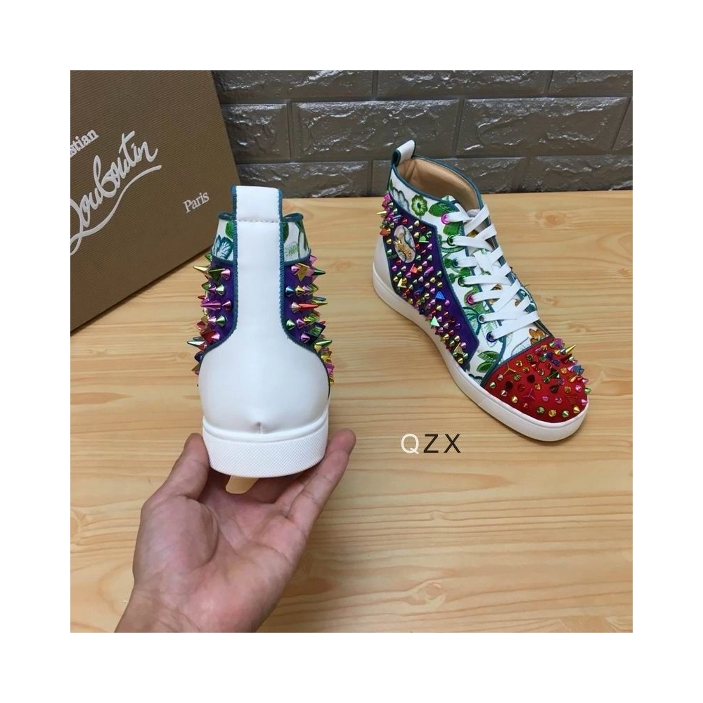 Fake Christian Louboutin Louis Spikes High-top Sneakers Suede And Leather Multicolor