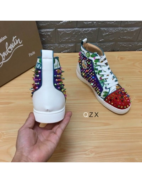 Fake Christian Louboutin Louis Spikes High-top Sneakers Suede And Leather Multicolor