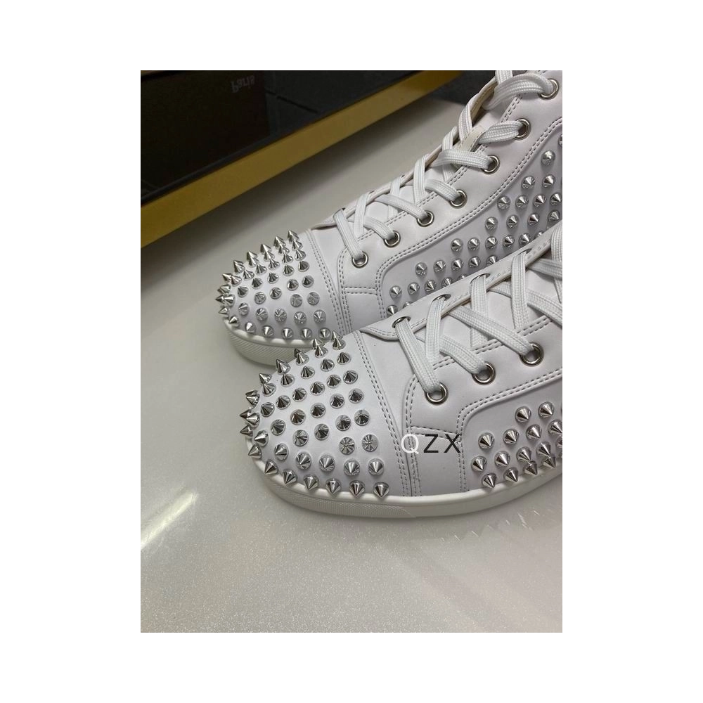 Fake Christian Louboutin Louis Spike High-top Sneakers Calfskin White, Knockoff Christian Louboutin Shoes