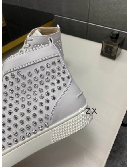 Fake Christian Louboutin Louis Spike High-top Sneakers Calfskin White, Knockoff Christian Louboutin Shoes