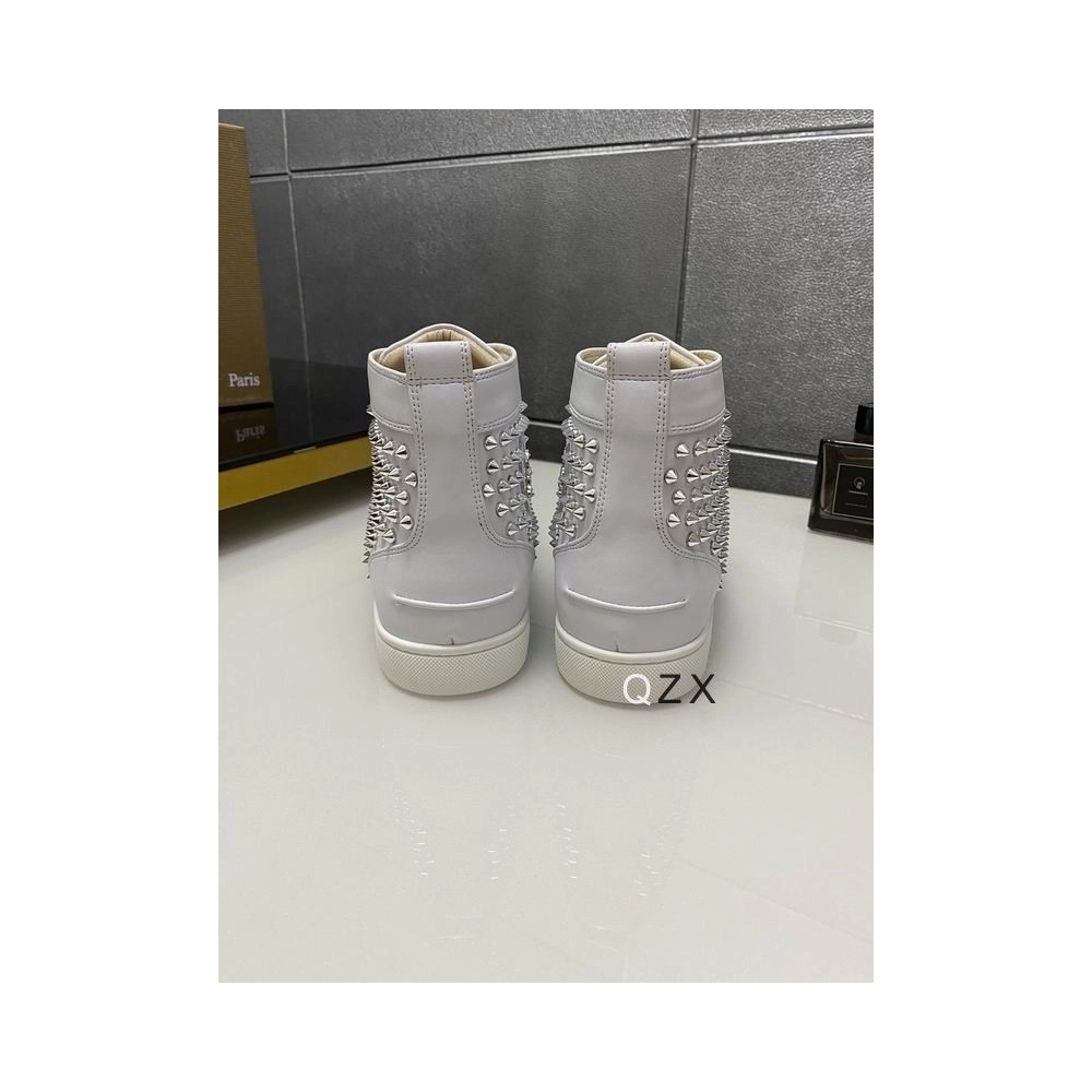 Fake Christian Louboutin Louis Spike High-top Sneakers Calfskin White, Knockoff Christian Louboutin Shoes