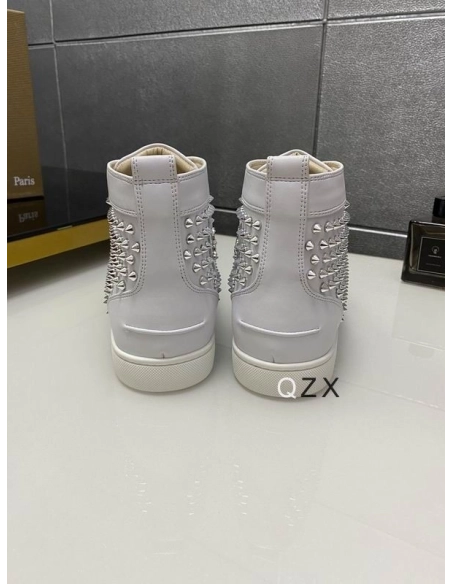 Fake Christian Louboutin Louis Spike High-top Sneakers Calfskin White, Knockoff Christian Louboutin Shoes