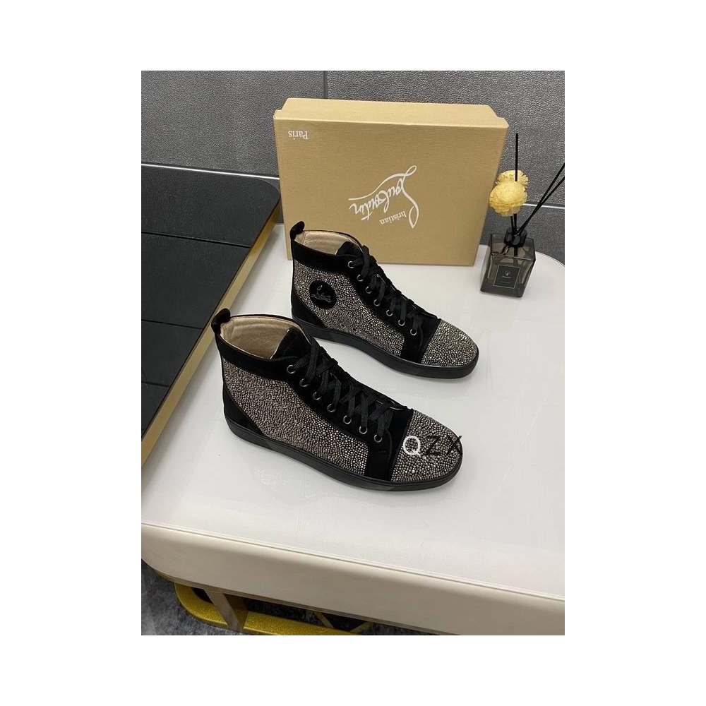 Replica Christian Louboutin Louis Strass High-top Sneakers Suede Black