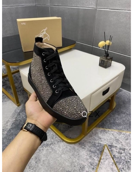 Replica Christian Louboutin Louis Strass High-top Sneakers Suede Black