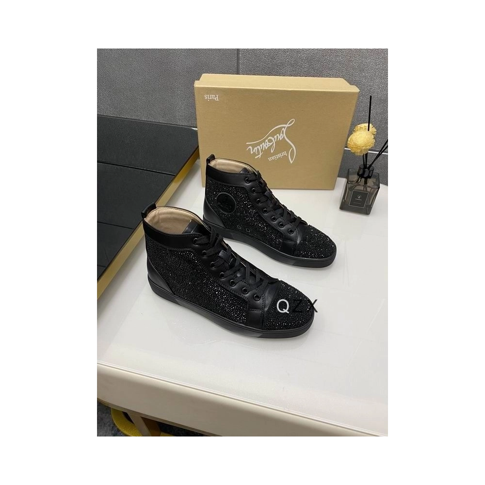 Fake Christian Louboutin Louis Strass High-top Sneakers Calfskin All Black