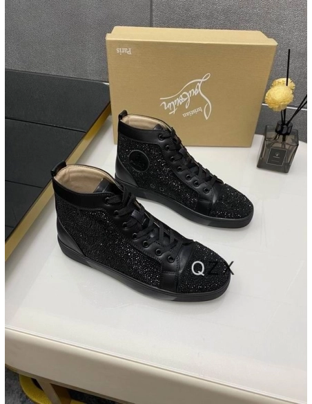 Fake Christian Louboutin Louis Strass High-top Sneakers Calfskin All Black