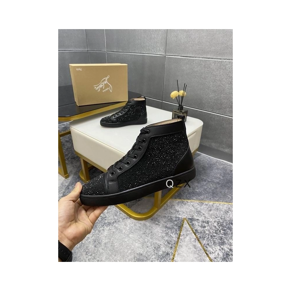 Fake Christian Louboutin Louis Strass High-top Sneakers Calfskin All Black