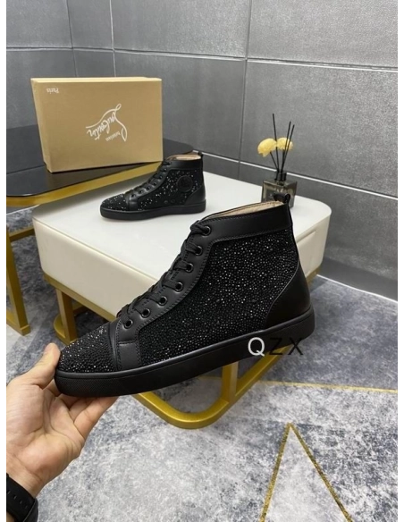 Fake Christian Louboutin Louis Strass High-top Sneakers Calfskin All Black