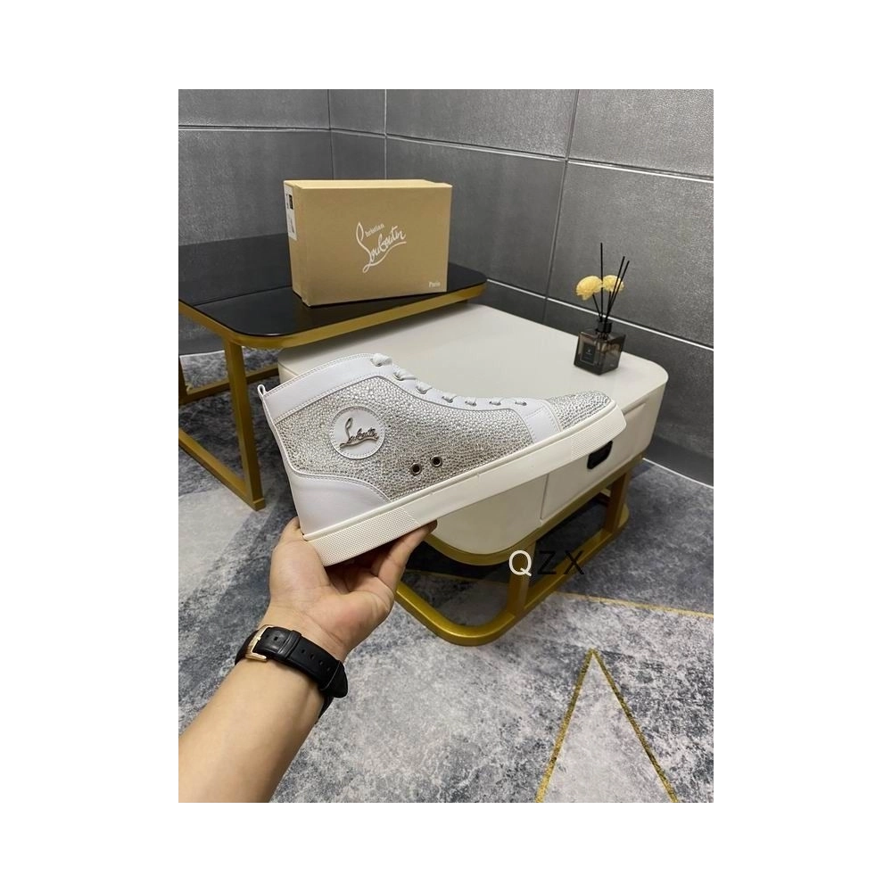 Replica Christian Louboutin Louis Strass High-top Sneakers Calfskin White