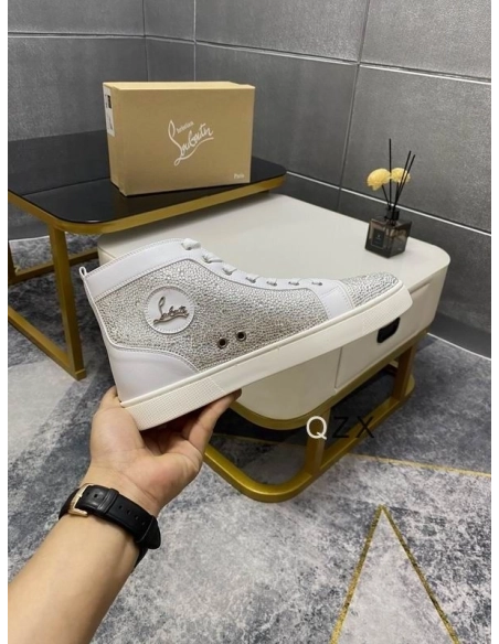 Replica Christian Louboutin Louis Strass High-top Sneakers Calfskin White