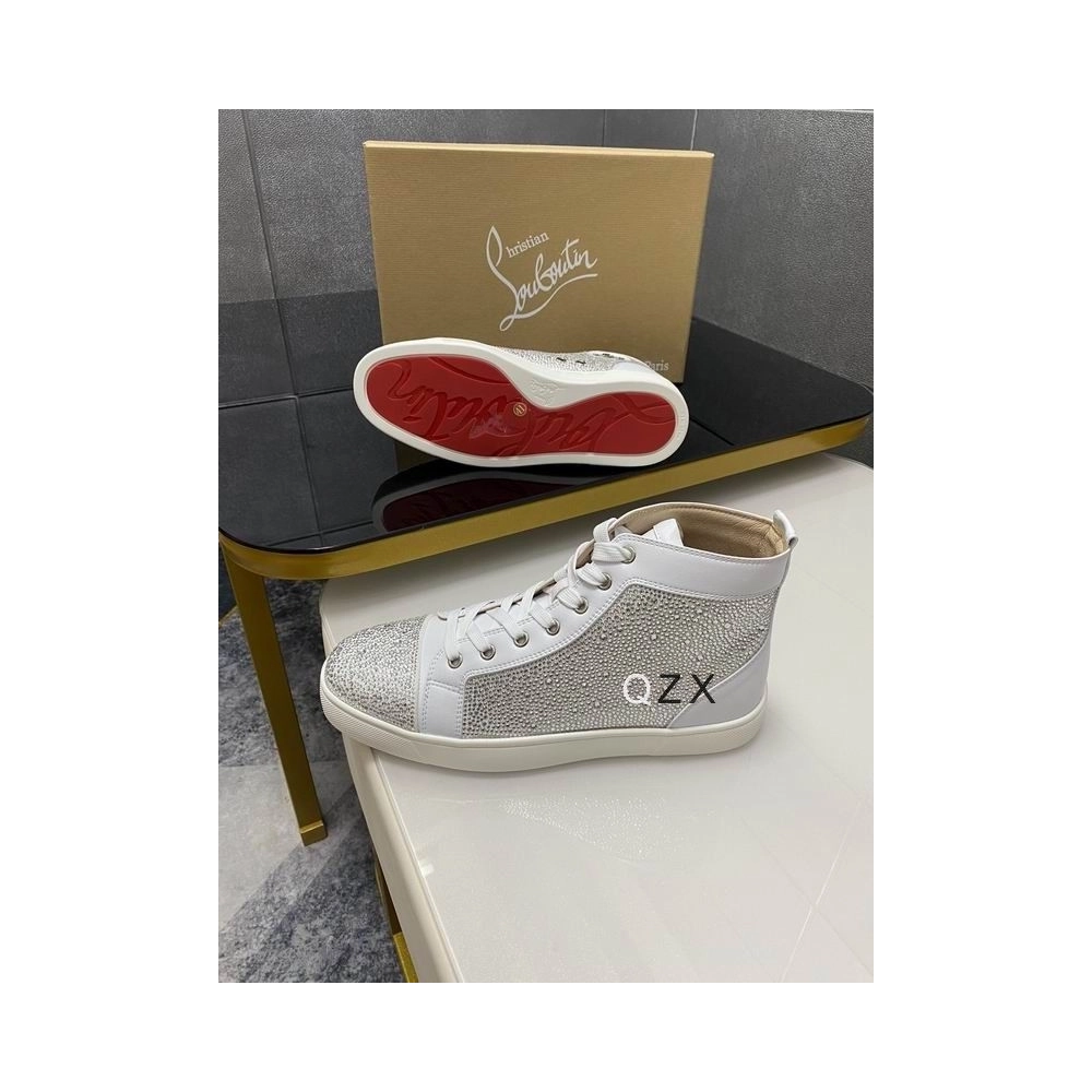 Replica Christian Louboutin Louis Strass High-top Sneakers Calfskin White