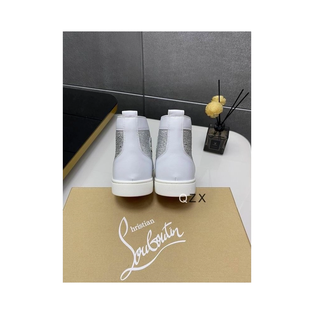 Replica Christian Louboutin Louis Strass High-top Sneakers Calfskin White