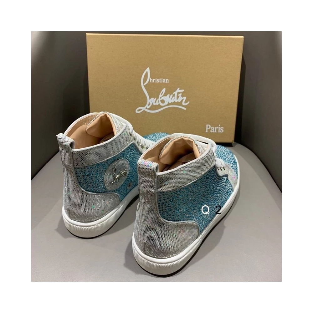 Replica Christian Louboutin High Top Sneakers Strass Embellished Glitter Leather Blue