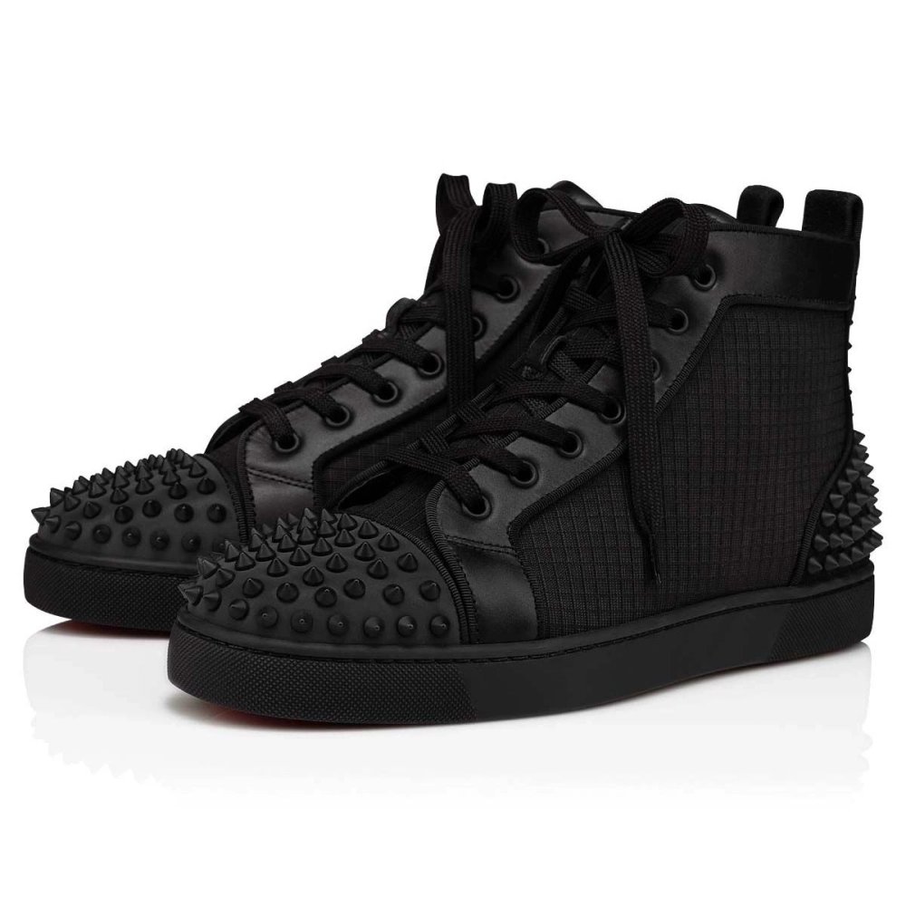 Replica Christian Louboutin Lou Spikes 2 Sneaker Fabric And Calf Leather Black