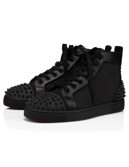 Replica Christian Louboutin Lou Spikes 2 Sneaker Fabric And Calf Leather Black