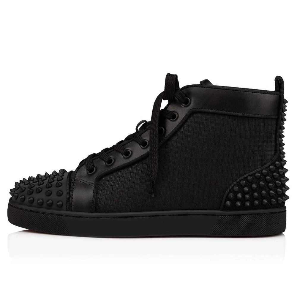 Replica Christian Louboutin Lou Spikes 2 Sneaker Fabric And Calf Leather Black
