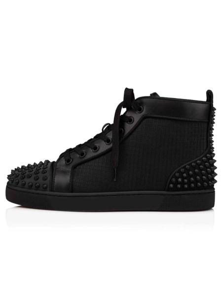 Replica Christian Louboutin Lou Spikes 2 Sneaker Fabric And Calf Leather Black