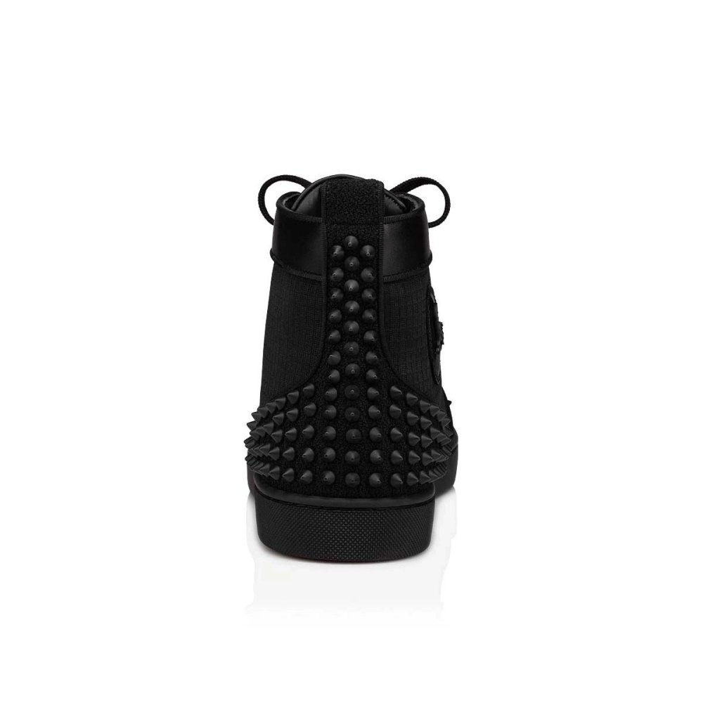 Replica Christian Louboutin Lou Spikes 2 Sneaker Fabric And Calf Leather Black