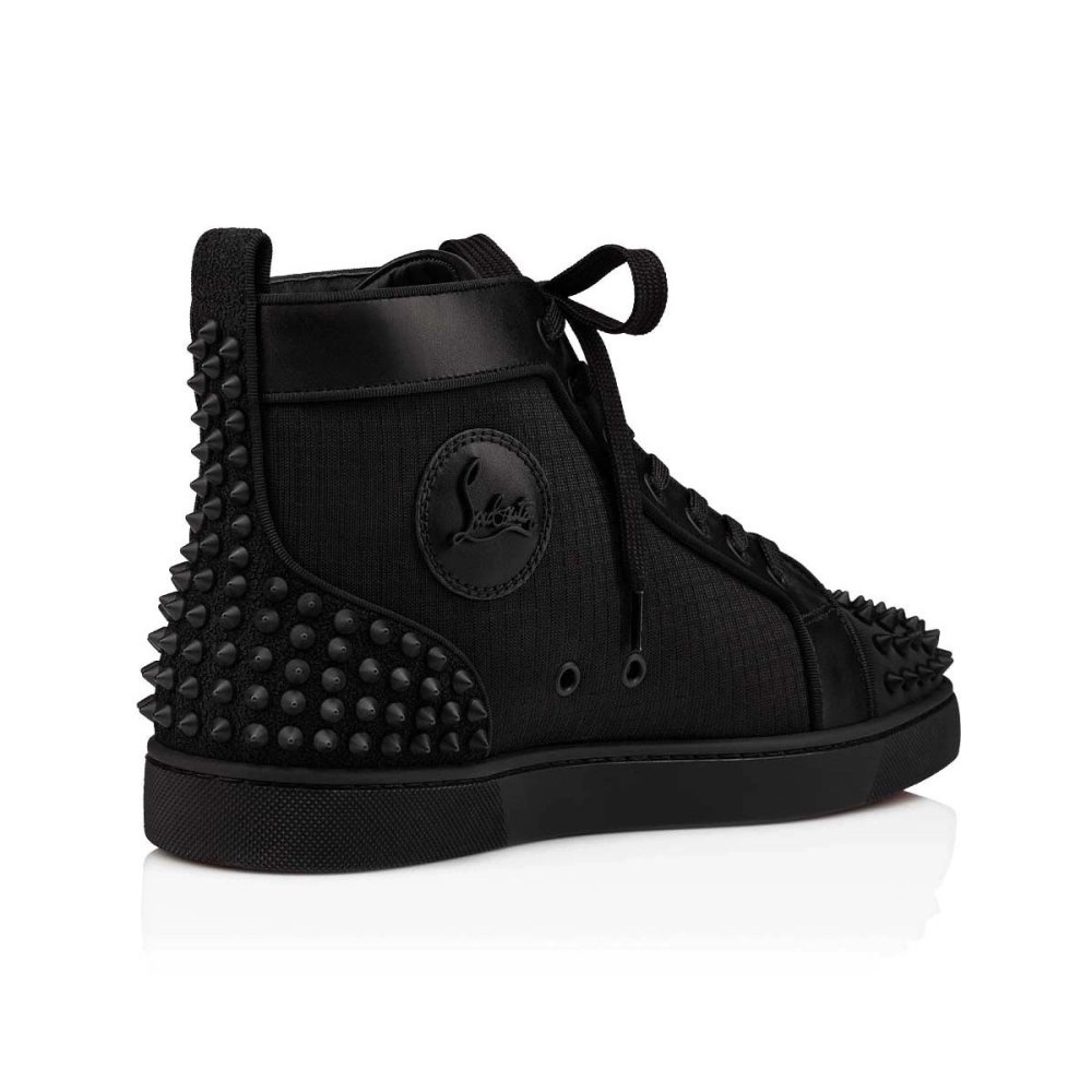 Replica Christian Louboutin Lou Spikes 2 Sneaker Fabric And Calf Leather Black