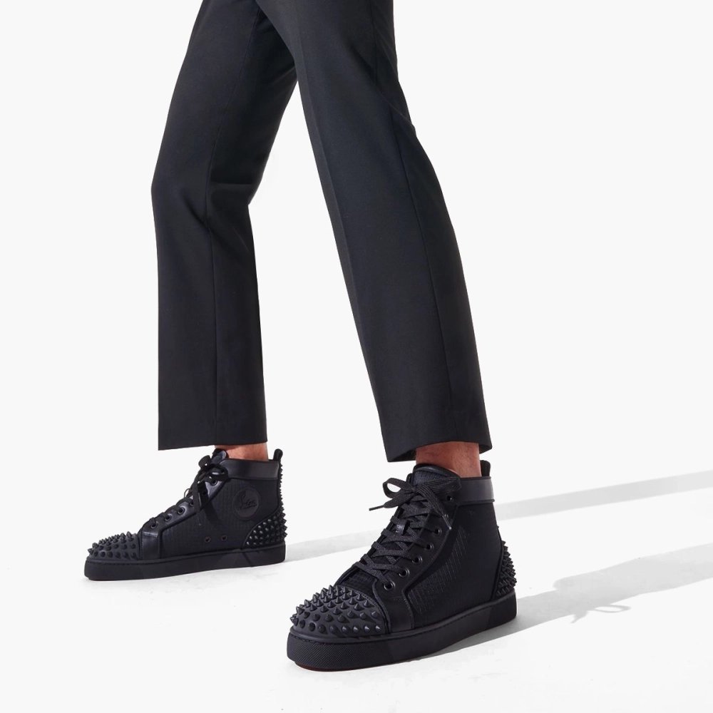 Replica Christian Louboutin Lou Spikes 2 Sneaker Fabric And Calf Leather Black