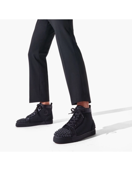 Replica Christian Louboutin Lou Spikes 2 Sneaker Fabric And Calf Leather Black