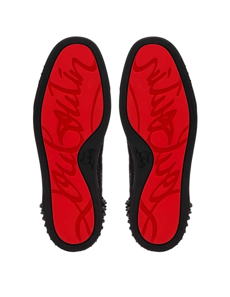 Replica Christian Louboutin Lou Spikes 2 Sneaker Fabric And Calf Leather Black