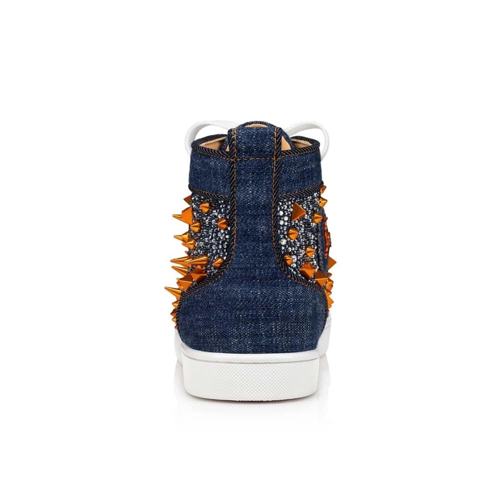Discount Christian Louboutin Lou Pik Pik Strass High-Top Sneaker Blue Denim Outlet
