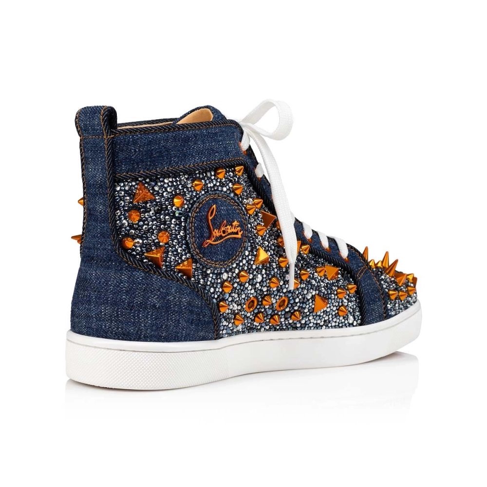 Discount Christian Louboutin Lou Pik Pik Strass High-Top Sneaker Blue Denim Outlet