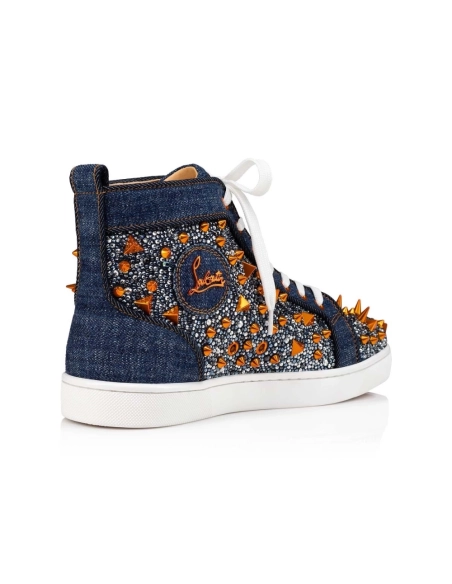 Discount Christian Louboutin Lou Pik Pik Strass High-Top Sneaker Blue Denim Outlet